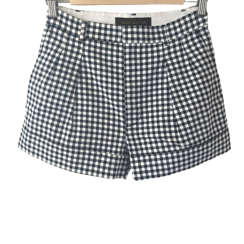 Louis Vuitton Black & White Gingham High Rise Pleated Shorts Size 34 (US Size 2)